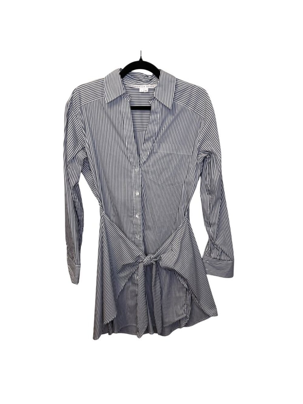 Veronica Beard Striped Button-Down Shirt Dress With Waist Tie Size 2 Blue/White